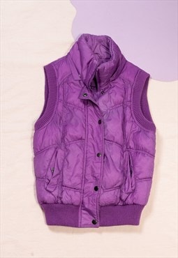 Vintage Puffer Waistcoat Y2K Padded Vest in Purple