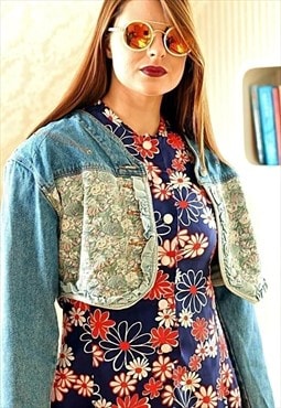 Light blue floral denim vintage jacket