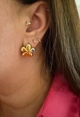 Daisy Flower Earrings with Rainbow CZ Stones