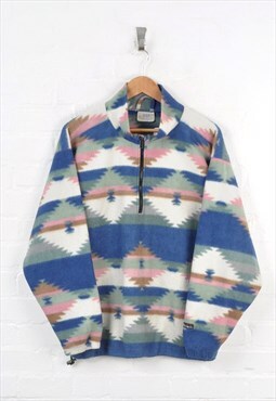 Vintage Fleece 1/4 Zip Aztec Pattern Blue/Pink Medium