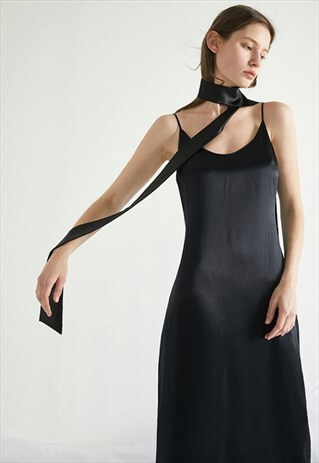 BLACK LONG SLIP DRESS
