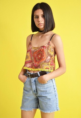 90'S BOHO FESTIVAL ABSTRACT TRIBAL PATTERN PRINT CROP TOP