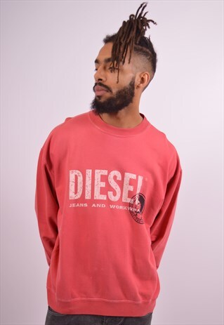 DIESEL MENS VINTAGE SWEATSHIRT JUMPER XL RED 90S