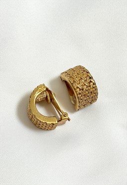 Christian Dior Earrings Gold Hoop Chunky Cuff Huggie Clip on