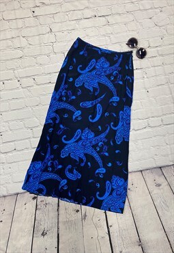Y2K Black & Blue Paisley Print Midi Skirt