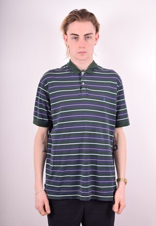 POLO RALPH LAUREN MENS VINTAGE POLO SHIRT LARGE GREEN STRIPE