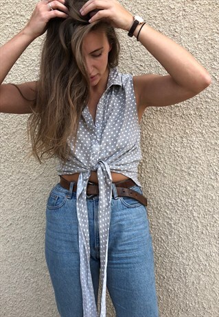PATTERNED CROPPED TIE-UP RETRO VINTAGE FESTIVAL SHIRT