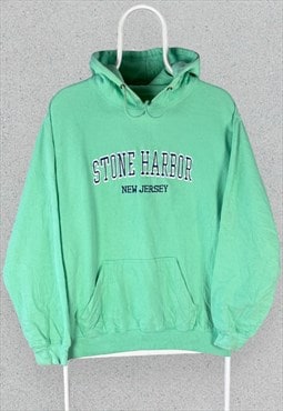 Vintage Stone Harbor Green Hoodie Spell Out Mens Medium