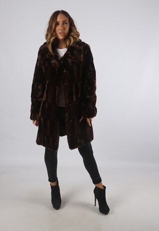 VINTAGE FAUX FUR COAT JACKET SHORT MID UK 12 M (F93C)