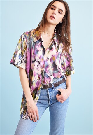 90'S RETRO ABSTRACT PATTERN LOOSE SHIRT TOP BLOUSE