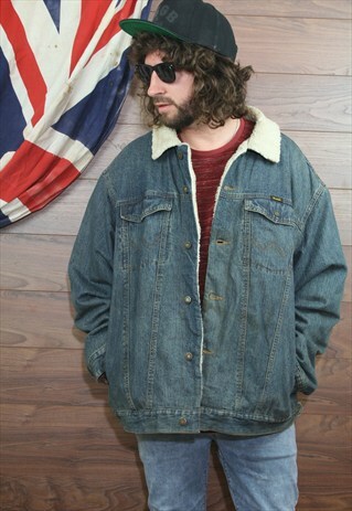VINTAGE WRANGLER SHERPA LINED DENIM JACKET STONEWASH XL (43)