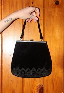 Vintage 90s Jane Shilton Black Velvet Mini Hand Bag