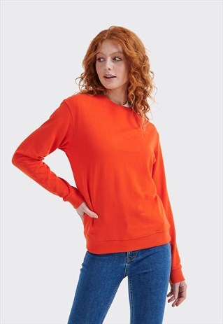 ALCOTT ORANGE BASIC ROUND NECK SWEATSHIRT