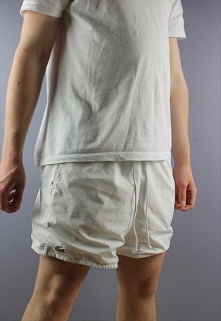 VINTAGE LACOSTE SHORTS IN WHITE WITH POCKETS, EMBROIDERED LO