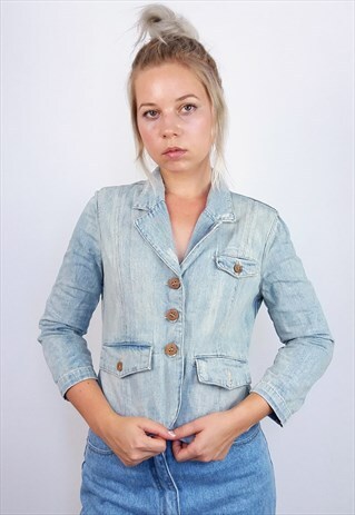 VINTAGE 90'S FITTED LIGHTWASH COTTON DENIM JACKET