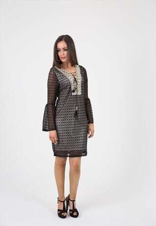 ORIENTAL LACE BLACK DRESS