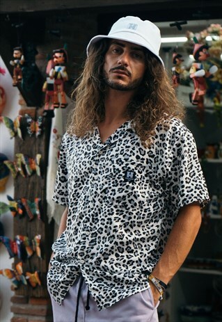 HANDMADE SHORT SLEEVED SHIRT IN BLACK WHITE LEOPARD PRINT