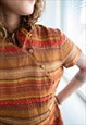 VINTAGE 70'S BROWN TEXTURED CHINESE STYLE TOP