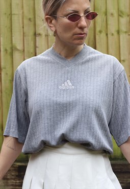 Vintage 1990s Adidas embroidered ribbed t shirt in grey 