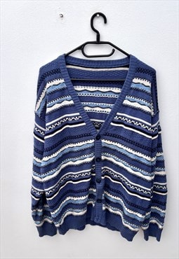 Vintage blue Coogi style knit cardigan large