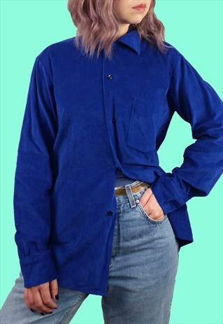 VINTAGE 80'S 90'S HUNTLEY UNISEX CORDUROY BLUE SHIRT