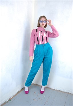 Vintage 80's bright disco baggy long trousers in turquoise