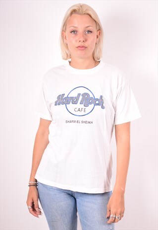 HARD ROCK CAFE WOMENS VINTAGE T-SHIRT TOP MEDIUM WHITE 90S