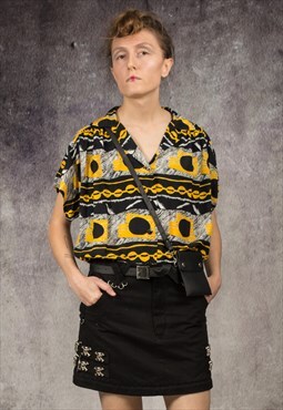 90s shirt or blouse in artsy style, with sunflowers pattern