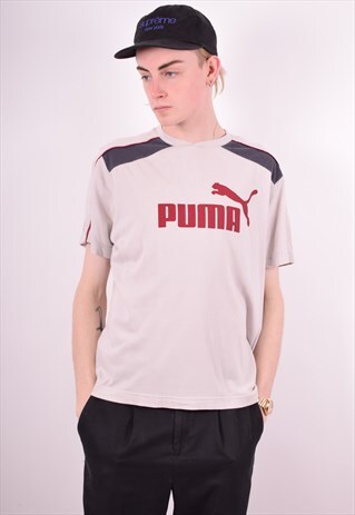 PUMA MENS VINTAGE T-SHIRT TOP SMALL GREY 90'S