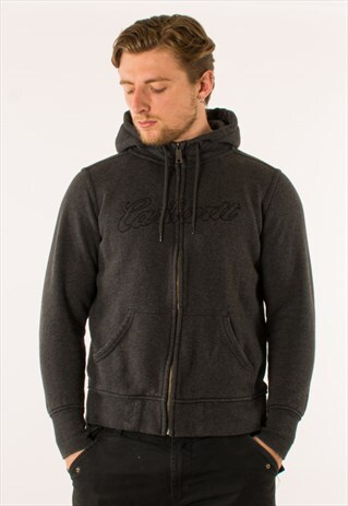 VINTAGE 90S GREY CARHARTT FULL ZIP SPELLOUT HOODIE PULLOVER