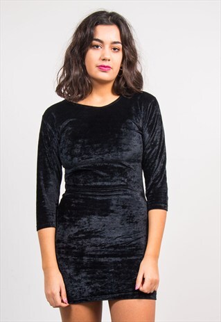 90'S VINTAGE VELVET BLACK MINI DRESS