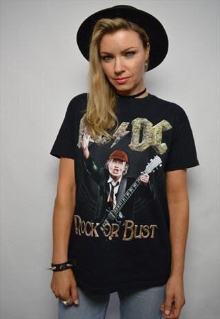 AC/DC BLACK ROCK T-SHIRT TEE ROCKER GRUNGE HIPSTER BIKER