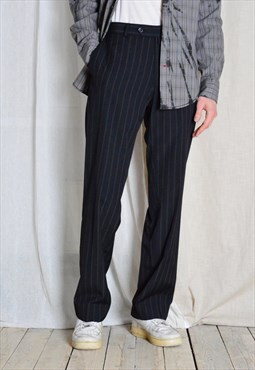 Vintage 90s Black Pinstripe Formal Mens Pants