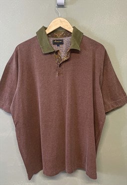Vintage Polo Shirt Brown With Floral Paisley Collar Detail