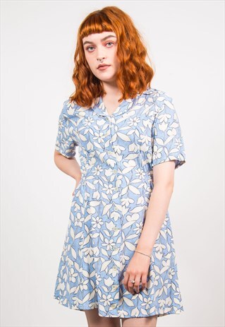VINTAGE 90'S BLUE FLORAL PATTERN DRESS