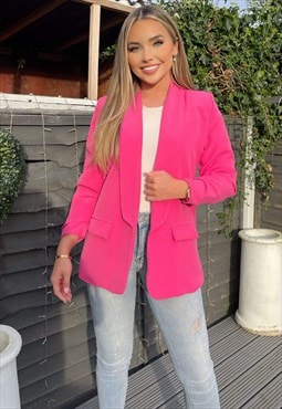 justyouroutfit Hot Pink Ruched Sleeve Blazer 
