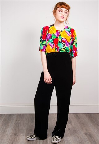 90'S VINTAGE BLACK VELVET WIDE LEG TROUSERS