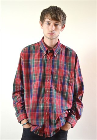 1990S VINTAGE RED CHECKED LONG SLEEVE SHIRT