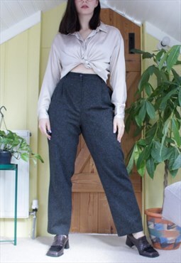 Vintage 90s high waisted dark green/grey wool trousers