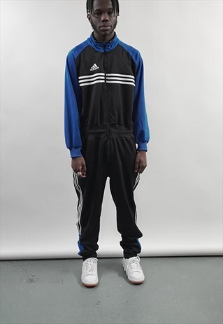 RARE VINTAGE 90'S ADIDAS STRIPE BLUE / BLACK TRACK JUMPSUIT