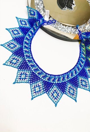 BLUE BEADED STATEMENT NECKLACE