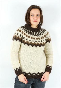 Handmade S/M Icelandic Wool Sweater Patterned Pullover Top