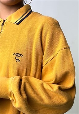 Yellow 90s Camel Embroidered 1/4 Zip Sweatshirt