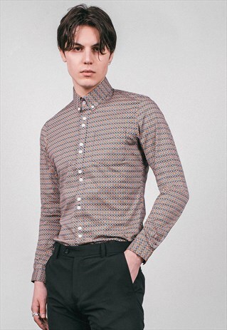 MENS RETRO MOD BUTTON DOWN COLLAR ASHBURY SHIRT