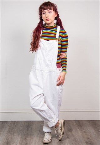 VINTAGE 90'S WHITE DENIM DUNGAREES