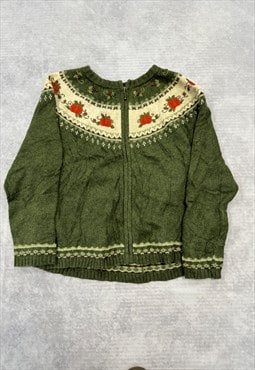 Vintage Knitted Cardigan Embroidered Pumkin Patterned Knit