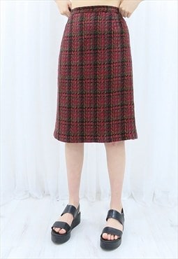 80s Vintage Multicoloured Tweed Midi Pencil Skirt (Size M)