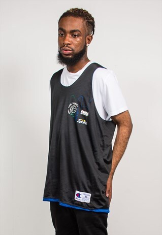 VINTAGE 90'S CHAMPION NBA VEST BLACK BASKETBALL JERSEY TOP