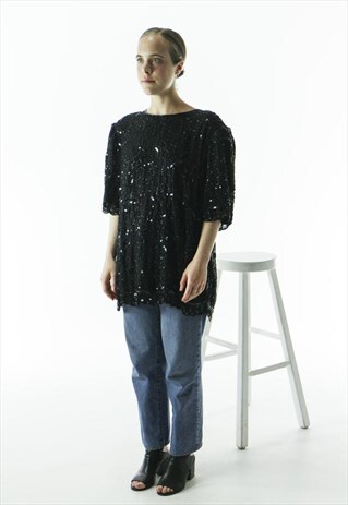 SEQUINS PARTY TOP / DELICATE BEADED BLOUSE