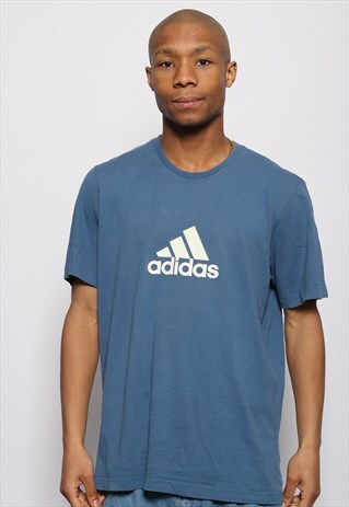 VINTAGE ADIDAS BIG SPELL OUT LOGO T-SHIRT BLUE